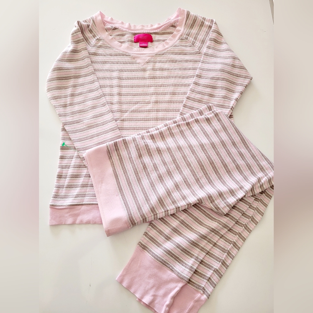 Victoria's Secret Thermal Stretch Cotton Striped Pink/Gray Women's Pajama Set L - Picture 4 of 16